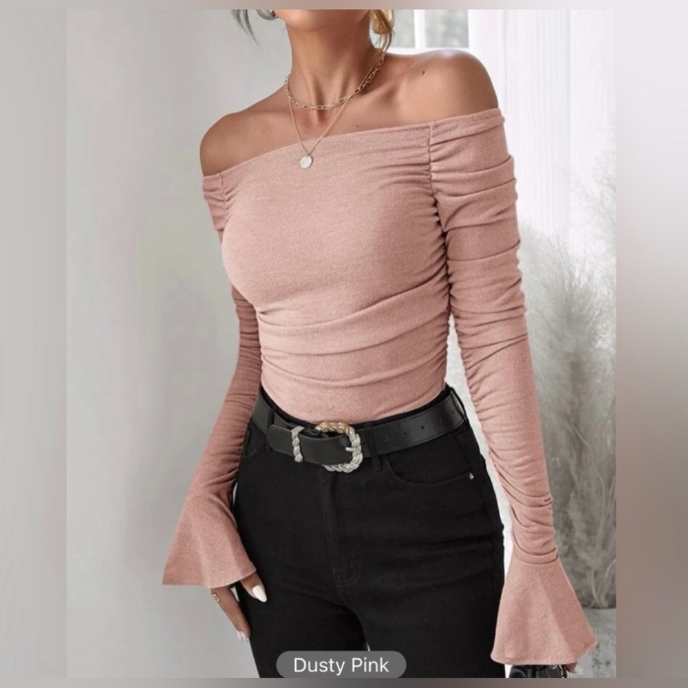 Women’s NWOT Bodysuit Off the shoulder Dusty Pink Small - Picture 4 of 8